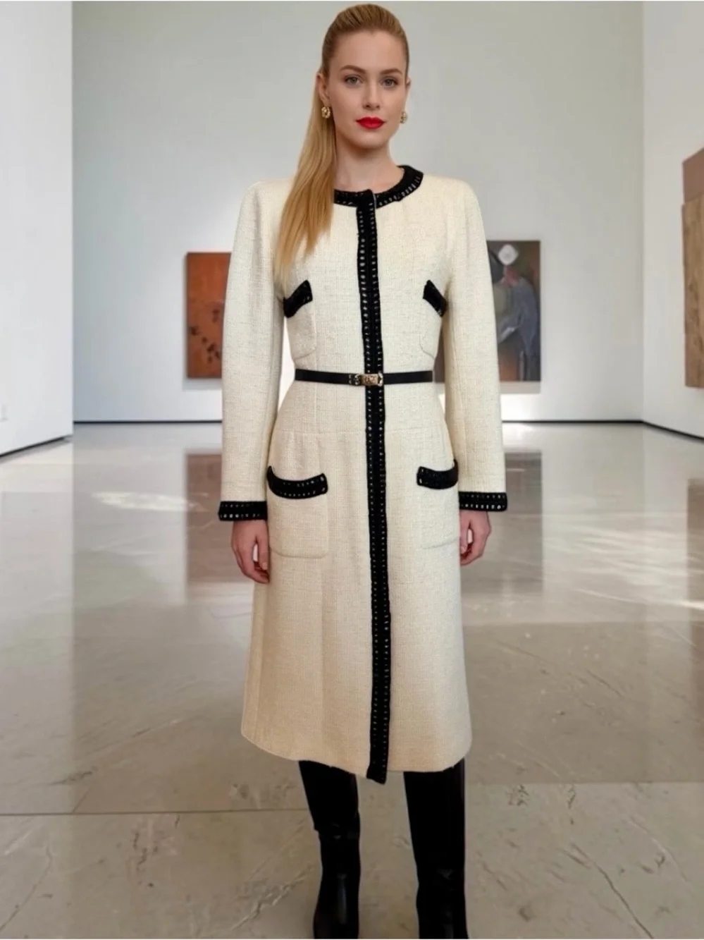 CHANEL Ivory and Black Trim Classic Jacket
